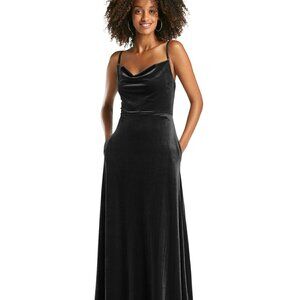 After Six 1541...Cowl-Neck Velvet Maxi Dress with Pockets....Black...Sz 16